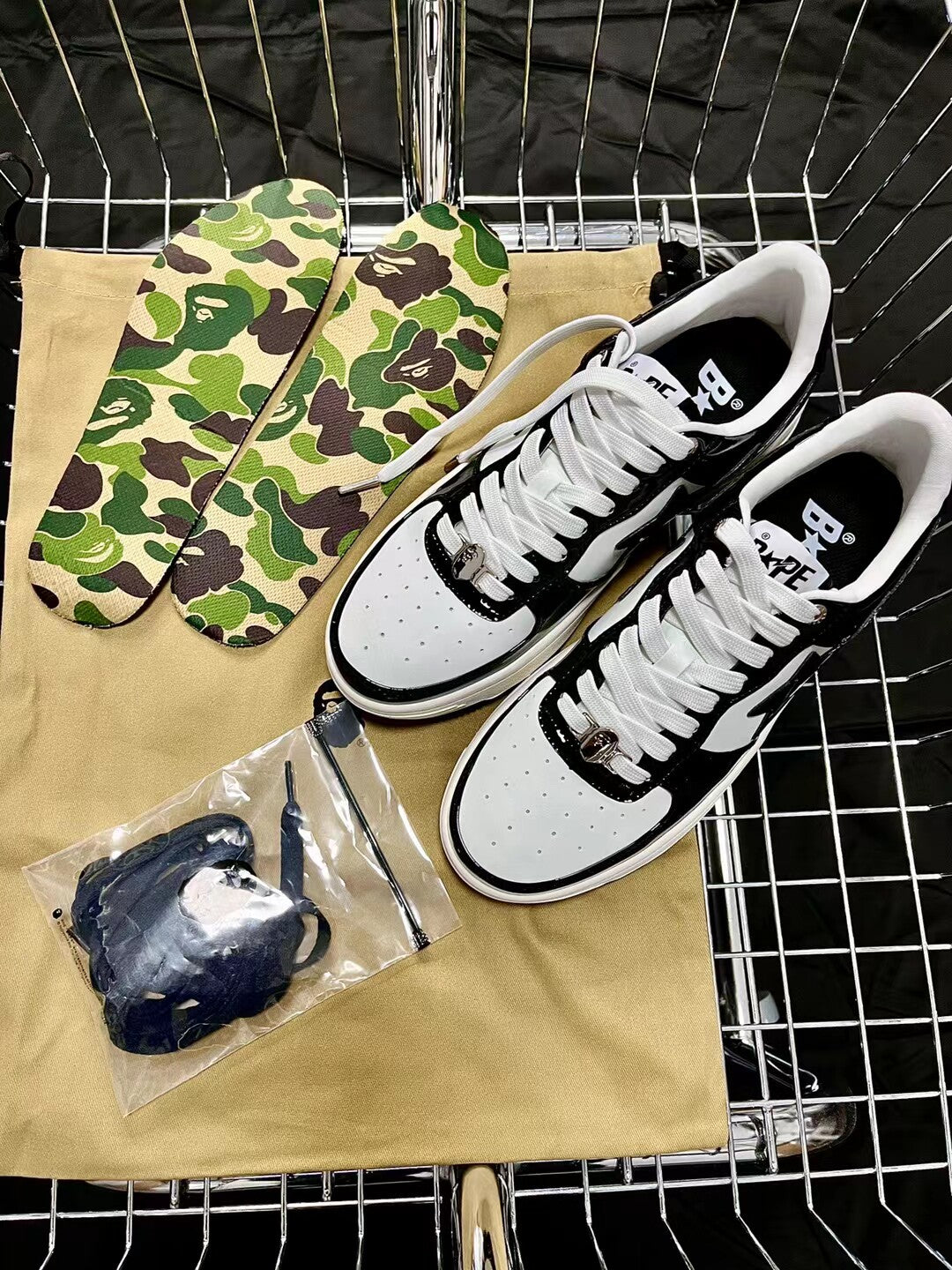 Bape Sta Low Silhouette - Black Patent Leather Skate Sneakers  