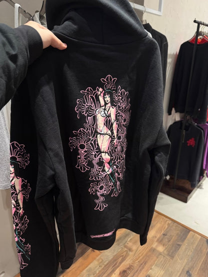 Revised Chrome Deadly Doll Phantom Cross Zip-Up Hoodie - Oversized Gothic - donclickin