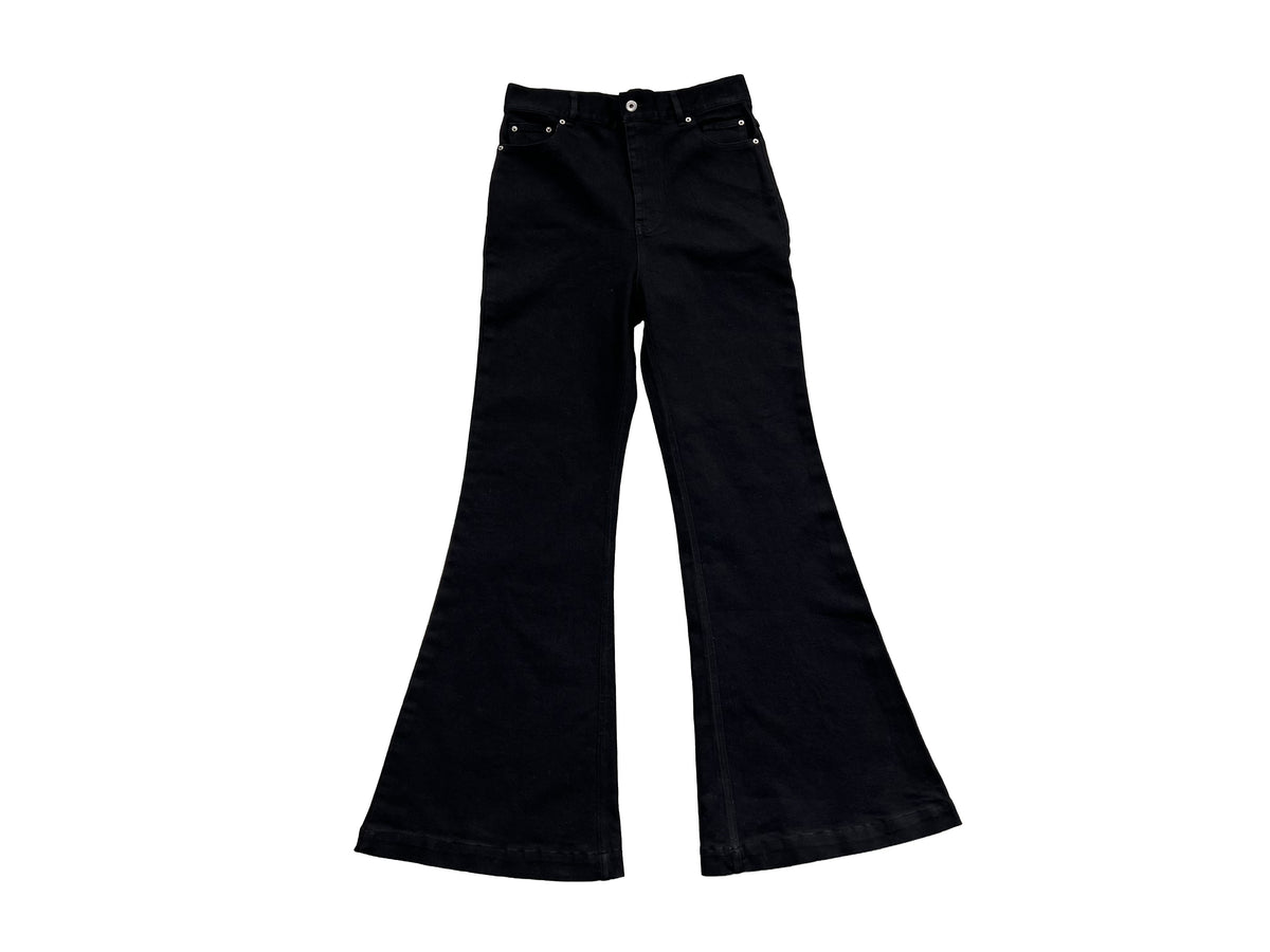 RO Bolan Bootcut Jeans - Rick Owen Brushed Black Stretch Flared Denim