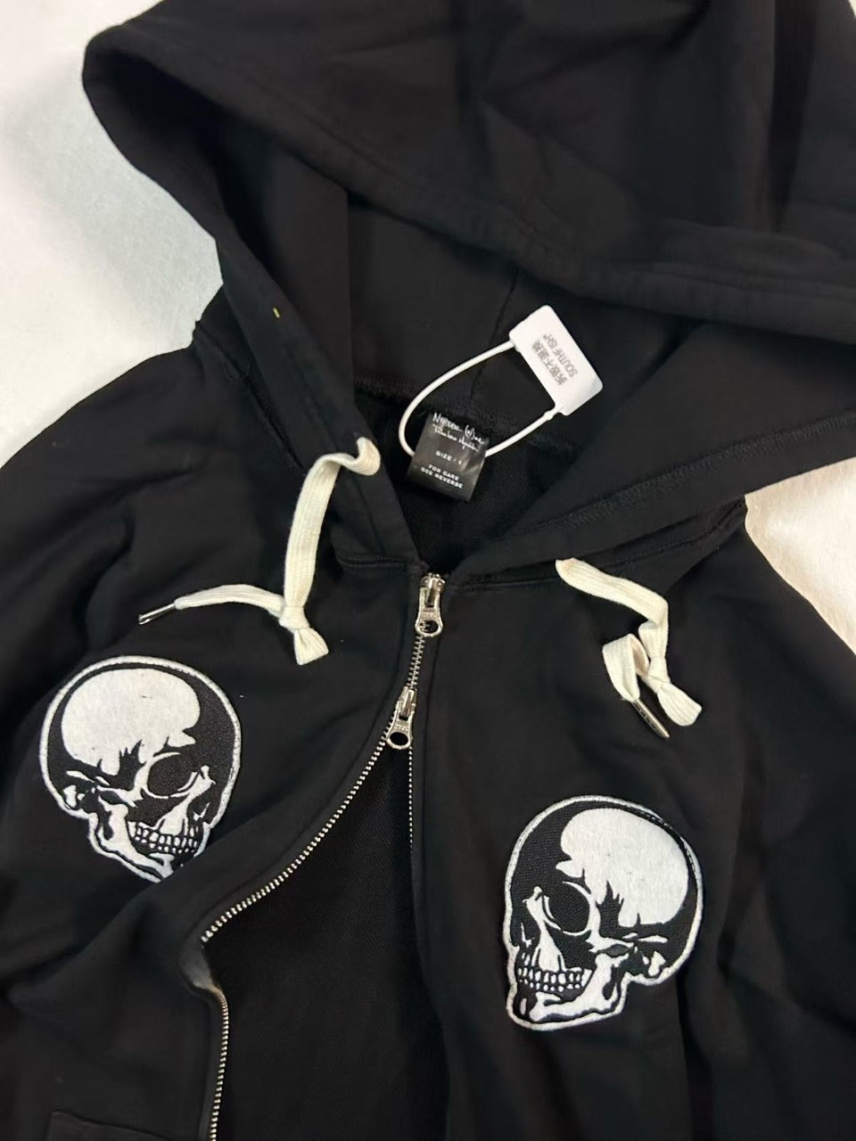 Number (N)ine Double Skull Zip-Up Hoodie - Embroidered Patch Black Sweatshirt