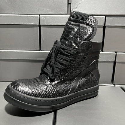 Revised RO Geobasket High-Top - Rick Owens Snake Embossed Leather  Size avaliable 35~48 / All-Black Snake Print Trian