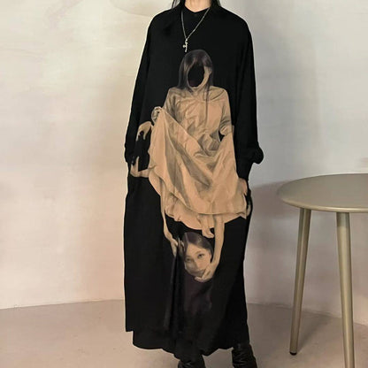 Revised Yohji 20SS Archive - Cradle Drape Printed Long Shirt (Viscose) 