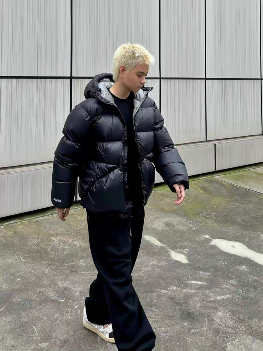 Revised Stussy Color Block White Duck Down Puffer - Hooded Cropped Jacket 