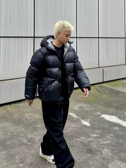 Revised Stussy Color Block White Duck Down Puffer - Hooded Cropped Jacket 