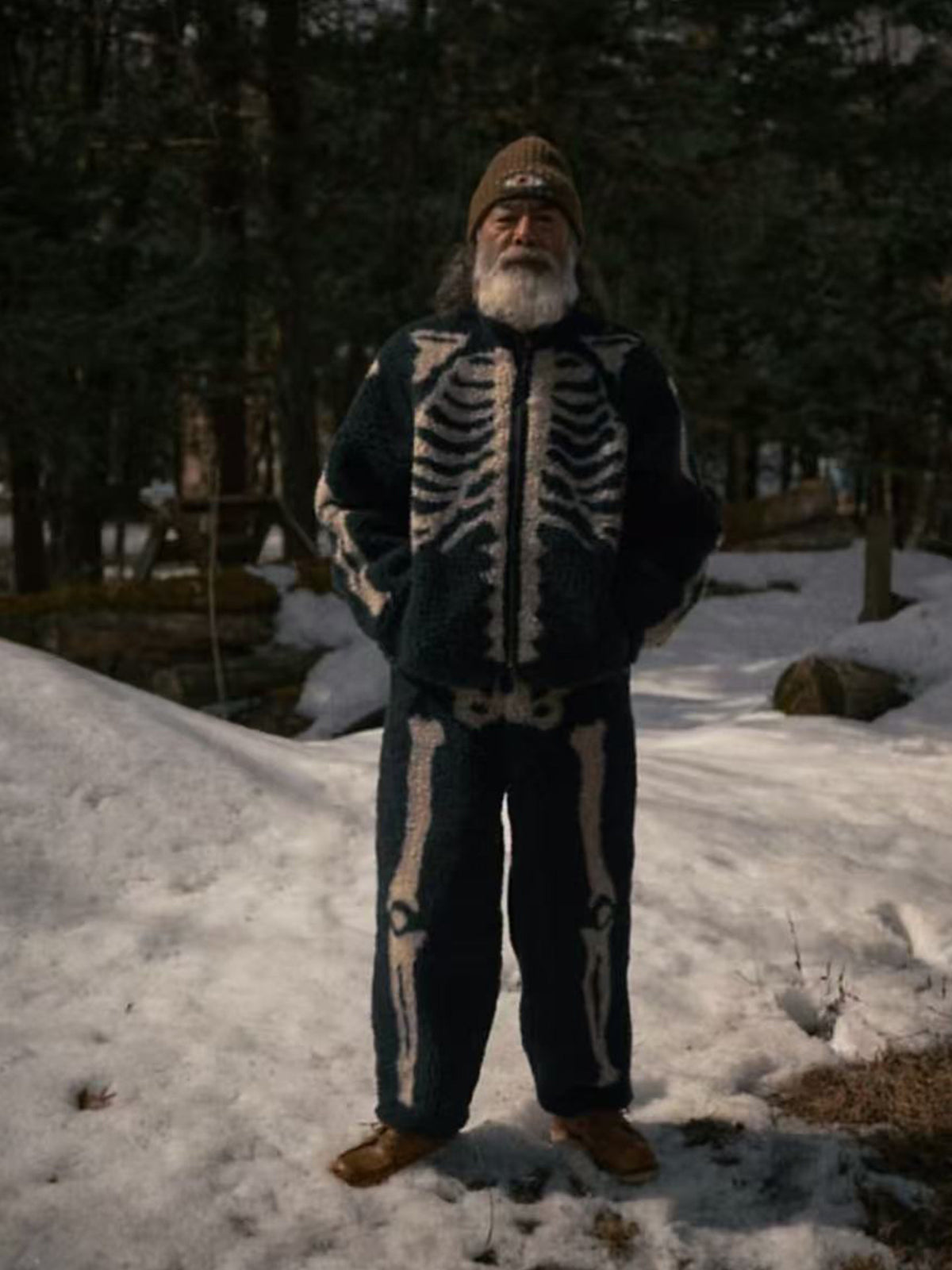Remake Bone Boa Fleece Jacket - KAPITAL Reversible Skeleton Sherpa Zip Coat