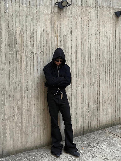 RO Bolan Bootcut Jeans - Rick Owen Brushed Black Stretch Flared Denim