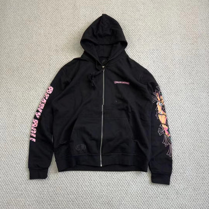 Revised Chrome Deadly Doll Phantom Cross Zip-Up Hoodie - Oversized Gothic - donclickin