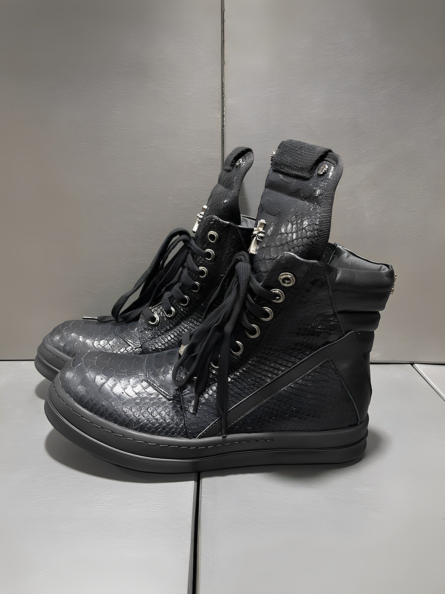 Revised RO Geobasket High-Top - Rick Owens Snake Embossed Leather  