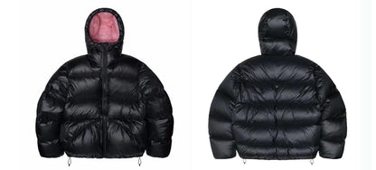 Revised Stussy Color Block White Duck Down Puffer - Hooded Cropped Jacket 