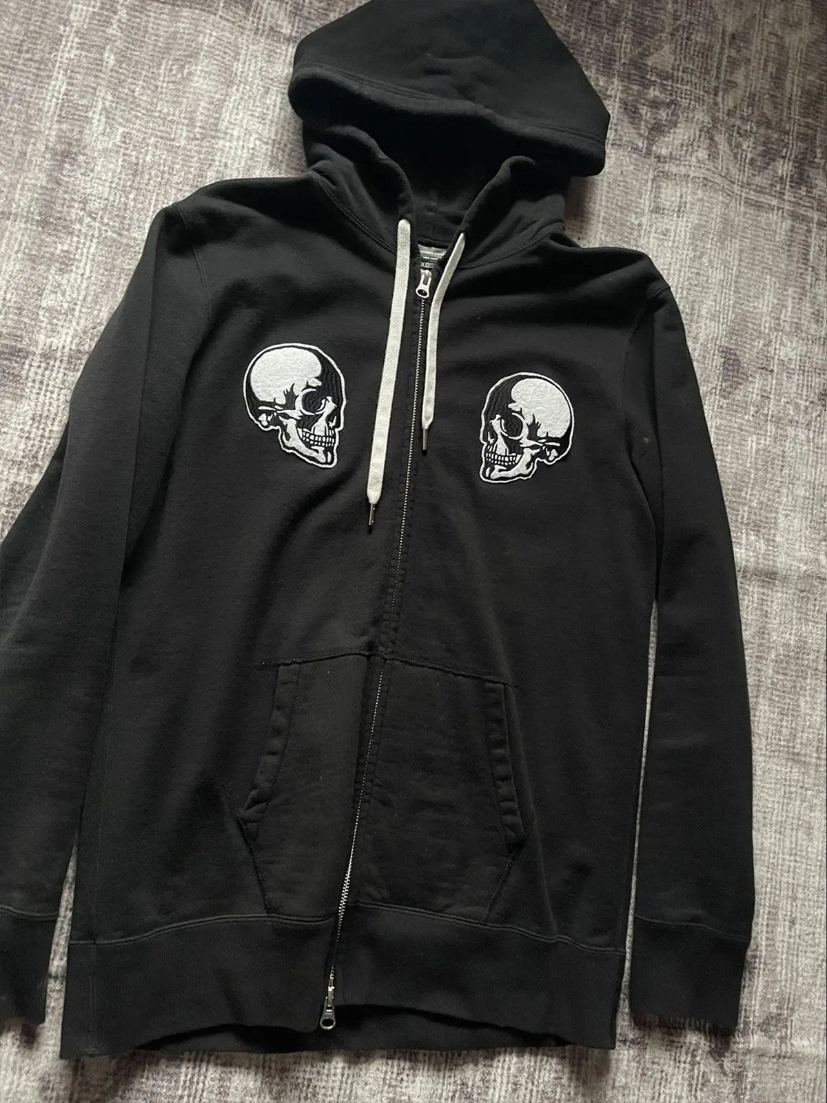Number (N)ine Double Skull Zip-Up Hoodie - Embroidered Patch Black Sweatshirt
