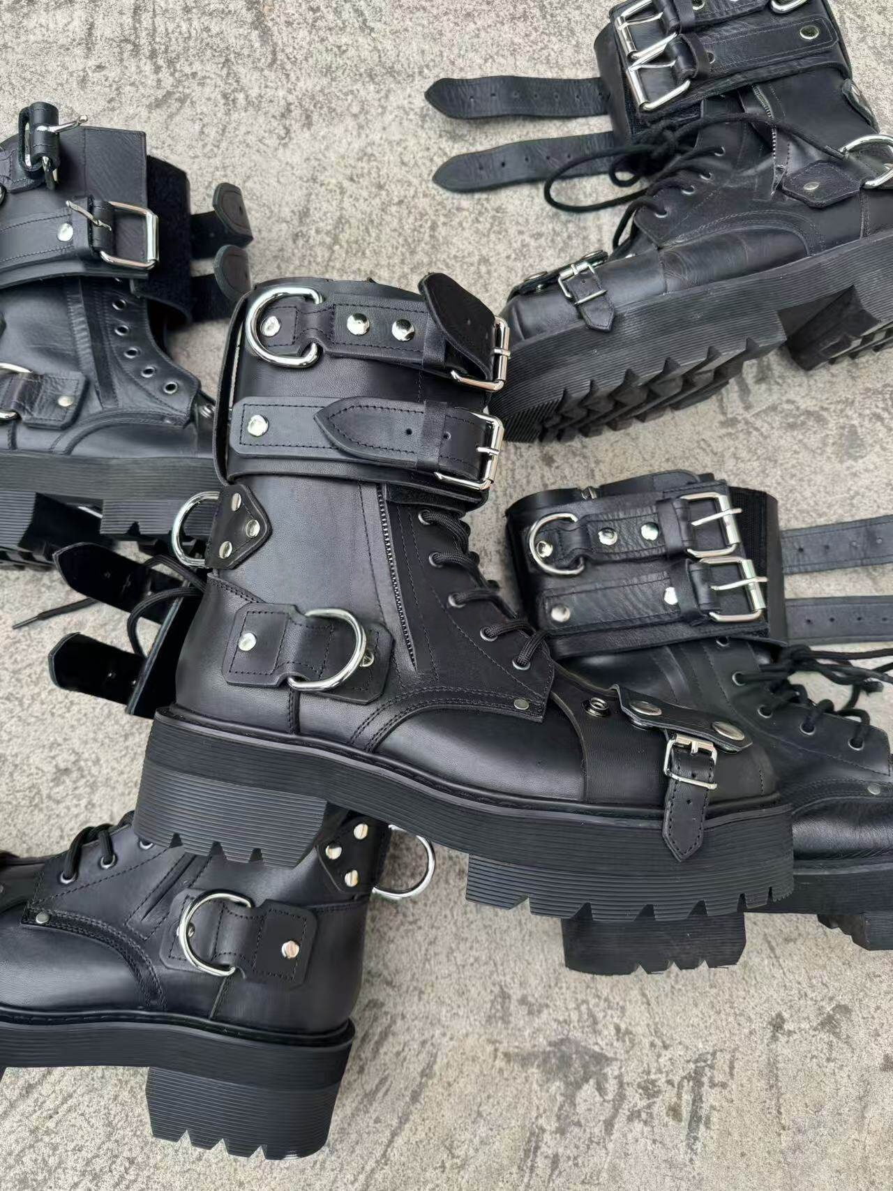 Revised Vetements FW19 High-Top Biker Boots - Metal Buckle & Rivet Strap - donclickin