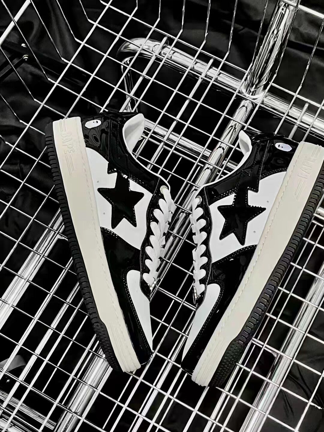 Bape Sta Low Silhouette - Black Patent Leather Skate Sneakers  