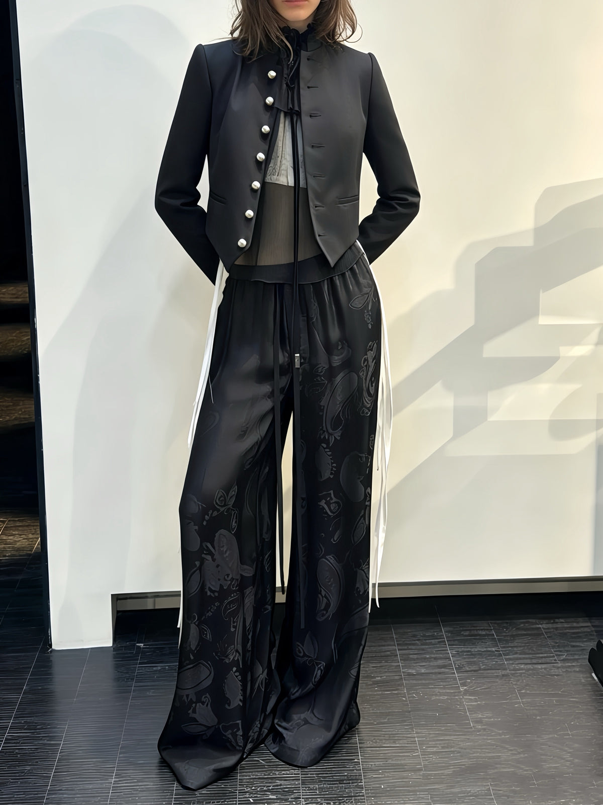 Annd Gothic Napoleon Jacket - Silver Button Cropped Coat - donclickin