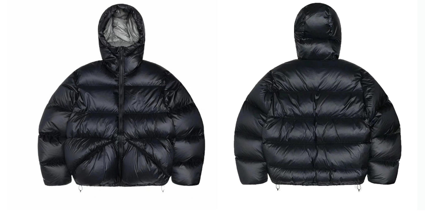 Revised Stussy Color Block White Duck Down Puffer - Hooded Cropped Jacket 
