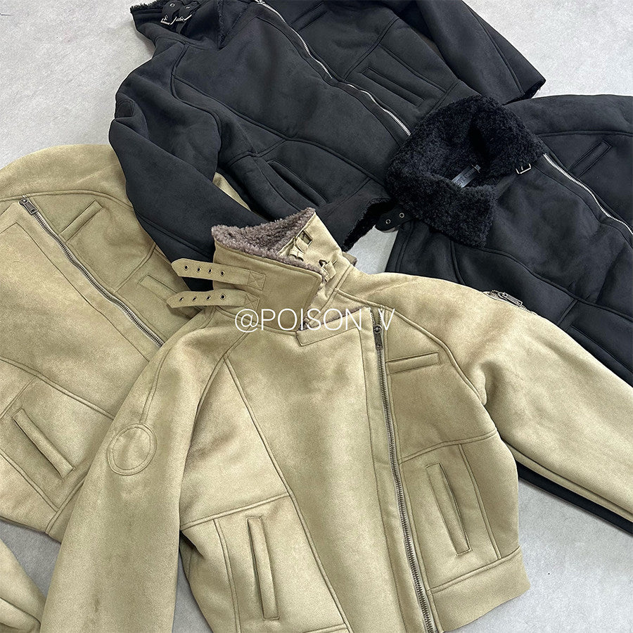 No faith studios Suede Shearling Biker Jacket - Asymmetrical Zip 