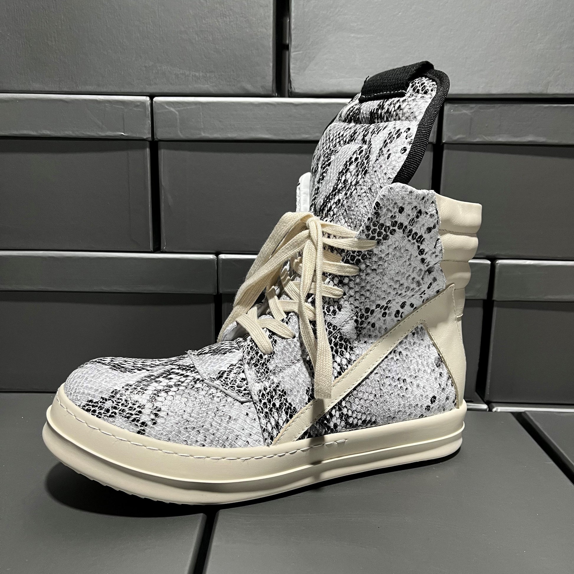 Revised RO Geobasket High-Top - Rick Owens Snake Embossed Leather  