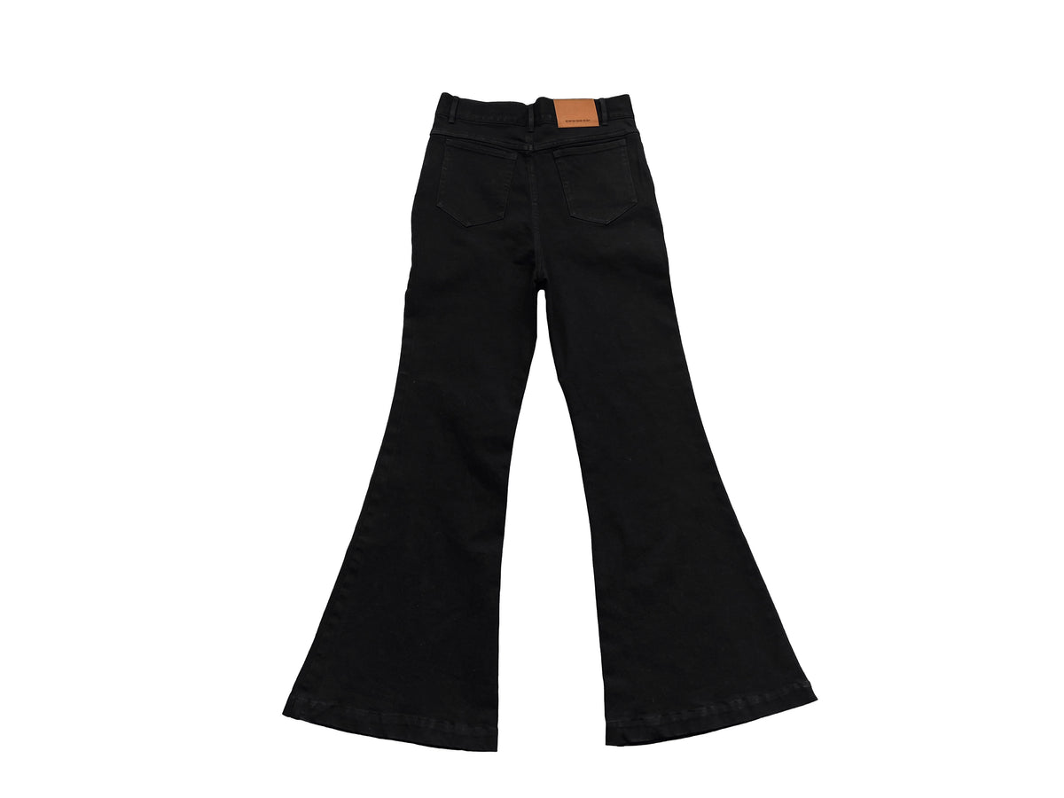 RO Bolan Bootcut Jeans - Rick Owen Brushed Black Stretch Flared Denim
