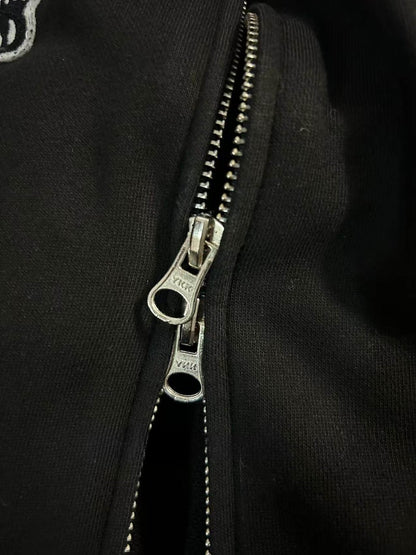 Number (N)ine Double Skull Zip-Up Hoodie - Embroidered Patch Black Sweatshirt