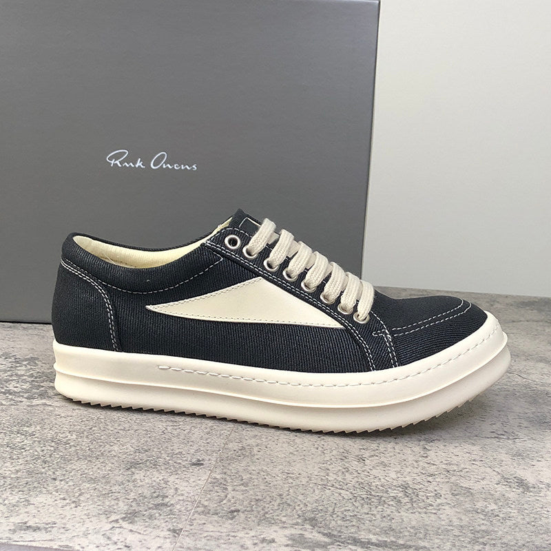 RO 22SS Vintage Leather Low-Top Sneaker Rick Owens - Black/Milk - Size avaliable 35~46 / Black / Fabric