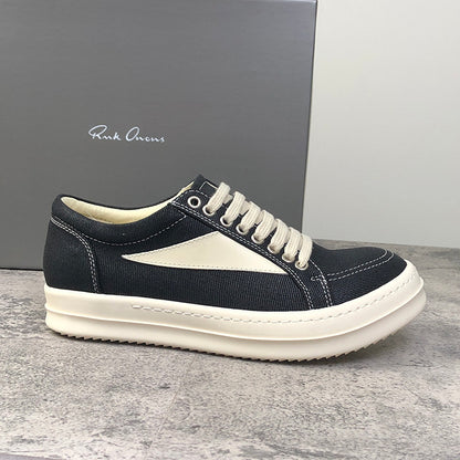 RO 22SS Vintage Leather Low-Top Sneaker Rick Owens - Black/Milk - Size avaliable 35~46 / Black / Fabric