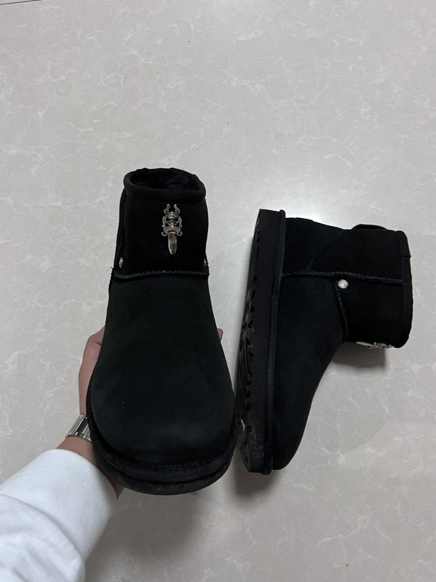 Remake Custom Snow Boots - Sheepskin Mid-Calf with Cross Hardware -  donclickin