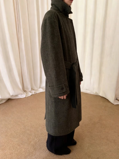 Revised Lemaire Alpaca Wool Blend Coat - Convertible Collar Tie-Belt Overcoat - donclickin
