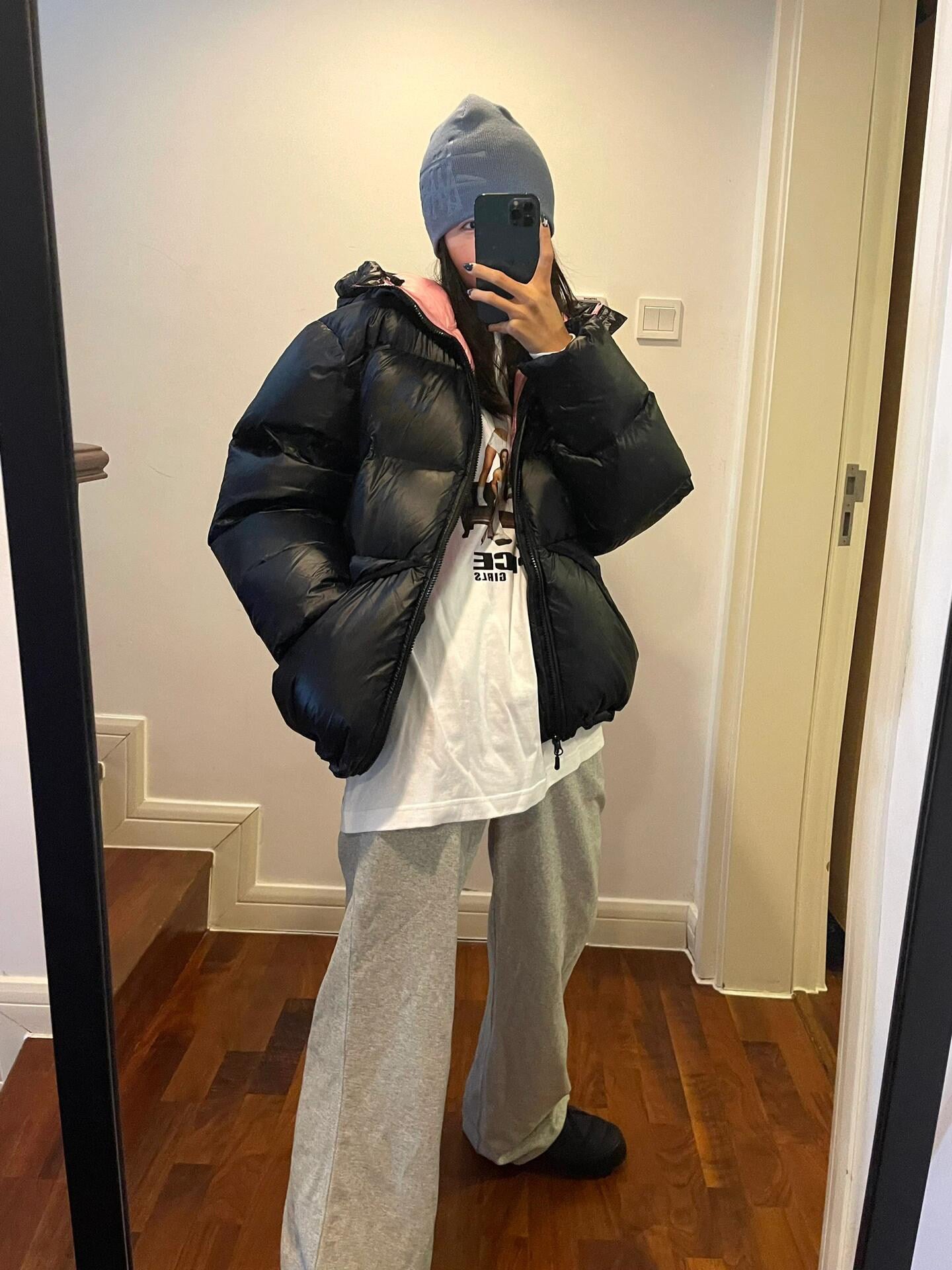 Revised Stussy Color Block White Duck Down Puffer - Hooded Cropped Jacket 