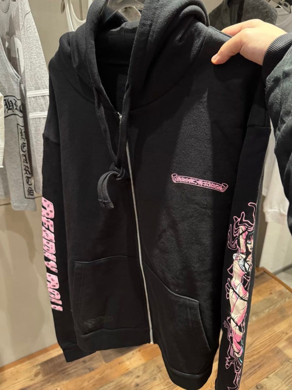 Revised Chrome Deadly Doll Phantom Cross Zip-Up Hoodie - Oversized Gothic - donclickin
