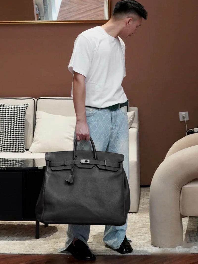 Archive Padlock Weekender - Oversized Lychee Leather Commuter Gym Bag 