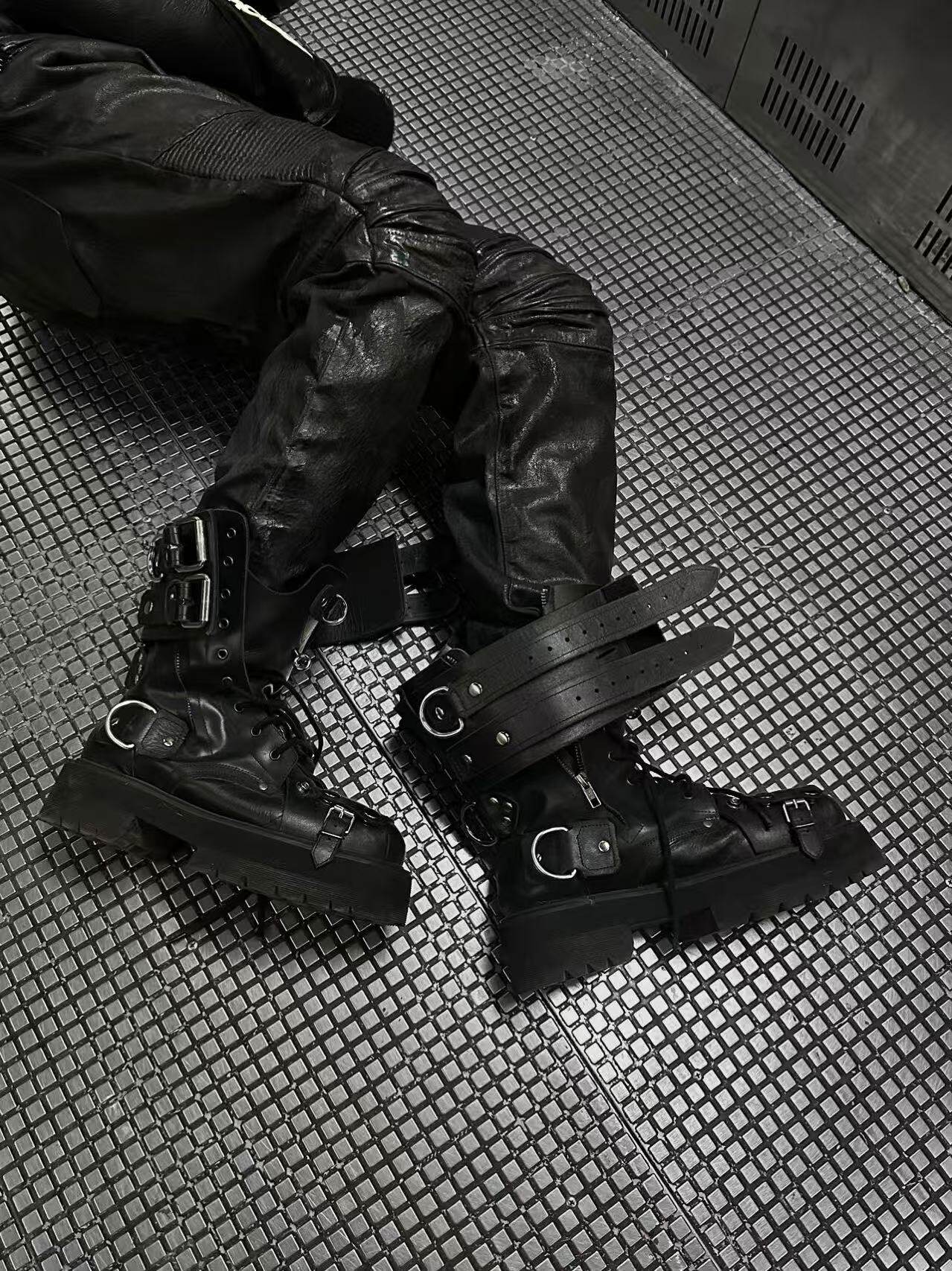 Revised Vetements FW19 High-Top Biker Boots - Metal Buckle & Rivet Strap - donclickin