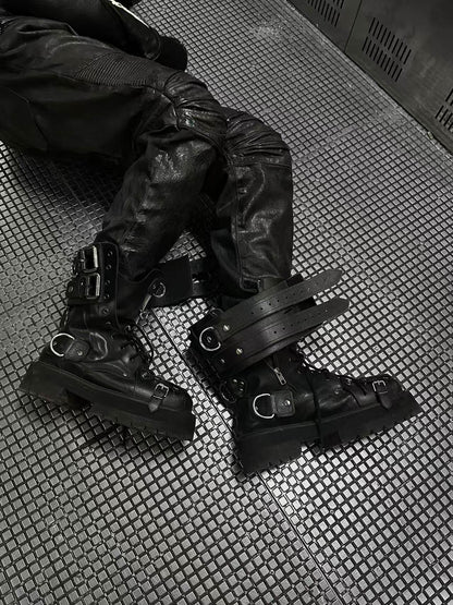 Revised Vetements FW19 High-Top Biker Boots - Metal Buckle & Rivet Strap - donclickin