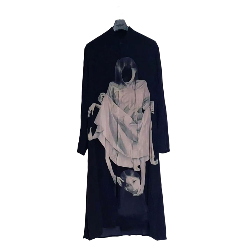 Revised Yohji 20SS Archive - Cradle Drape Printed Long Shirt (Viscose) 