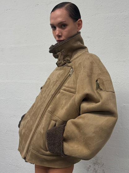 No faith studios Suede Shearling Biker Jacket - Asymmetrical Zip 