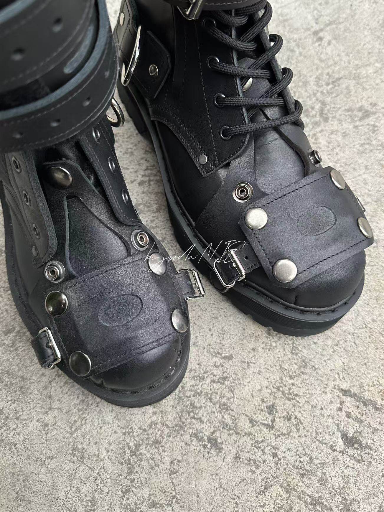 Revised Vetements FW19 High-Top Biker Boots - Metal Buckle & Rivet Strap - donclickin