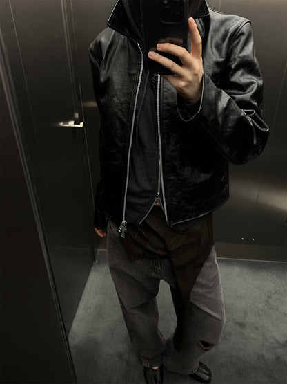 Revised Our Legacy Mini Jacket - Boxy Double-Zip Glossy Cowhide Leather