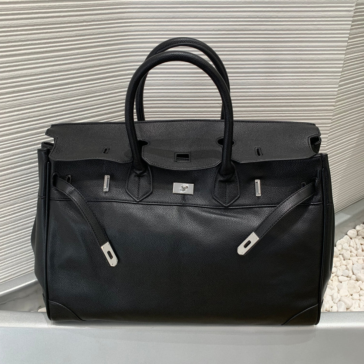 Archive Padlock Weekender - Oversized Lychee Leather Commuter Gym Bag 