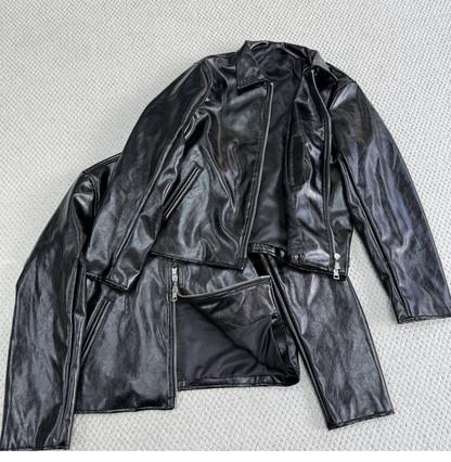 Revised Our Legacy Mini Jacket - Boxy Double-Zip Glossy Cowhide Leather
