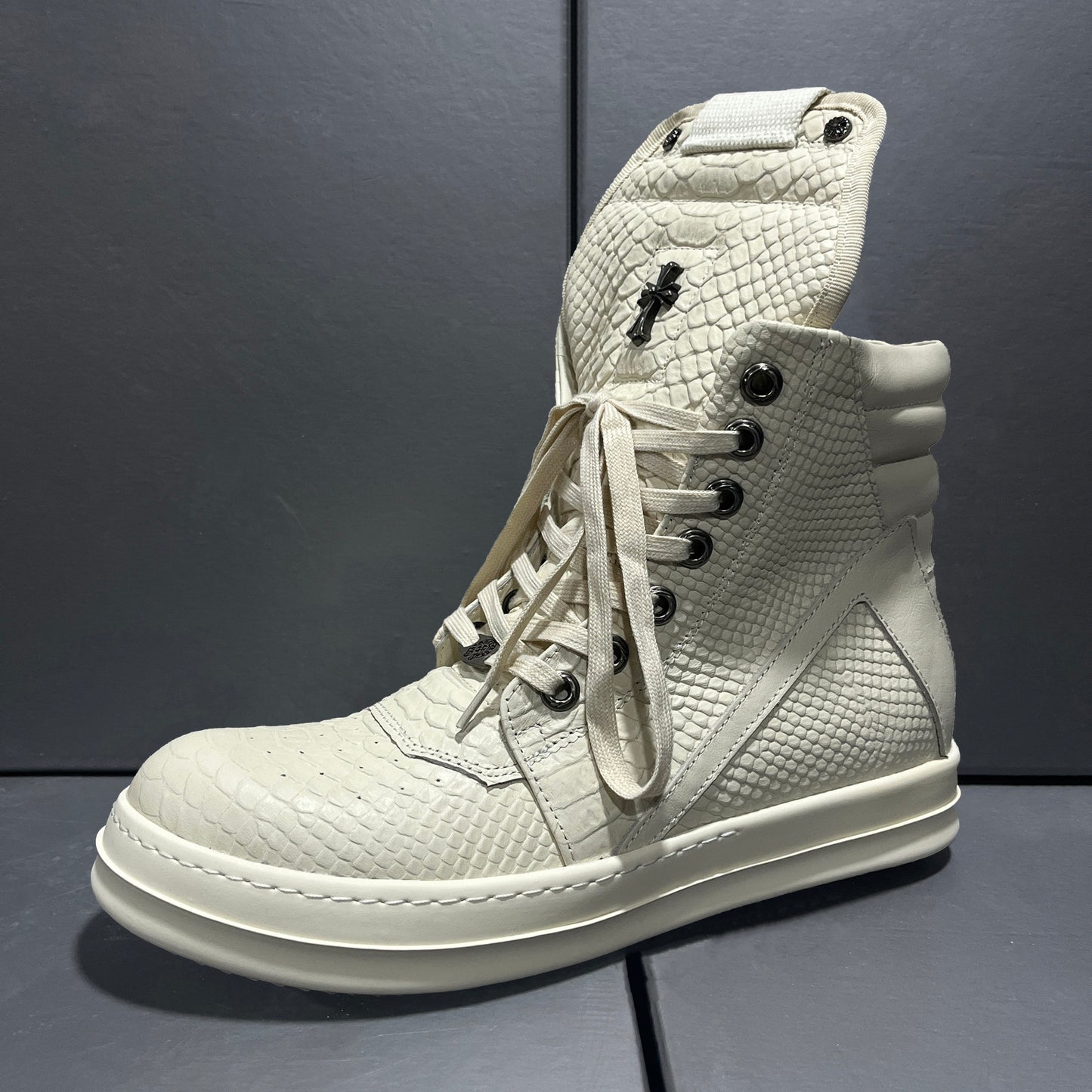 Revised RO Geobasket High-Top - Rick Owens Snake Embossed Leather  Size avaliable 35~48 / All-Off-White Snake Print C