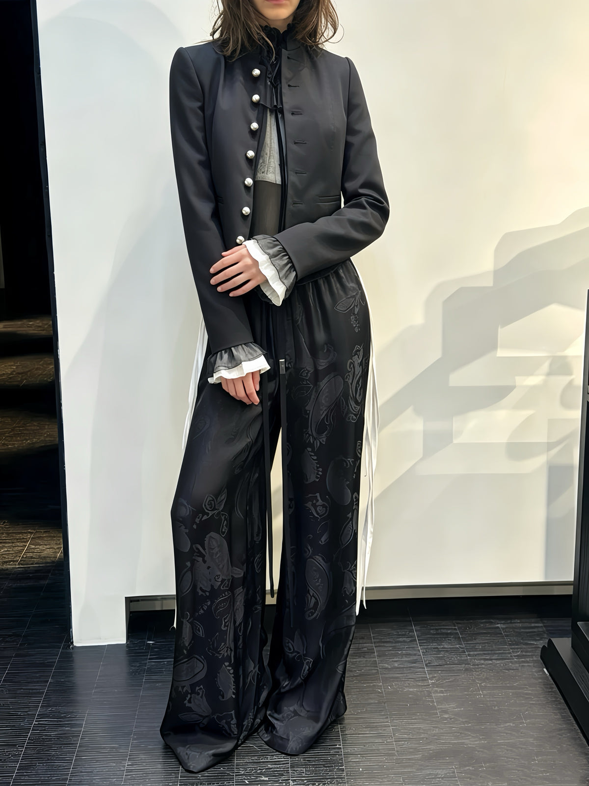 Annd Gothic Napoleon Jacket - Silver Button Cropped Coat - donclickin