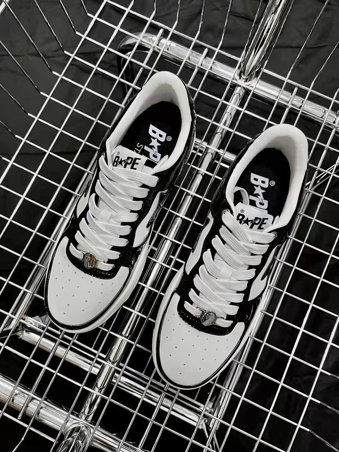 Bape Sta Low Silhouette - Black Patent Leather Skate Sneakers  