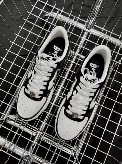 Bape Sta Low Silhouette - Black Patent Leather Skate Sneakers  