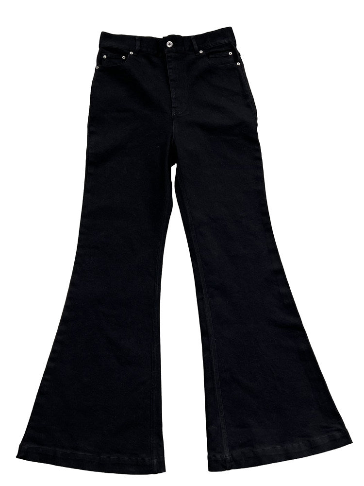 RO Bolan Bootcut Jeans - Rick Owen Brushed Black Stretch Flared Denim