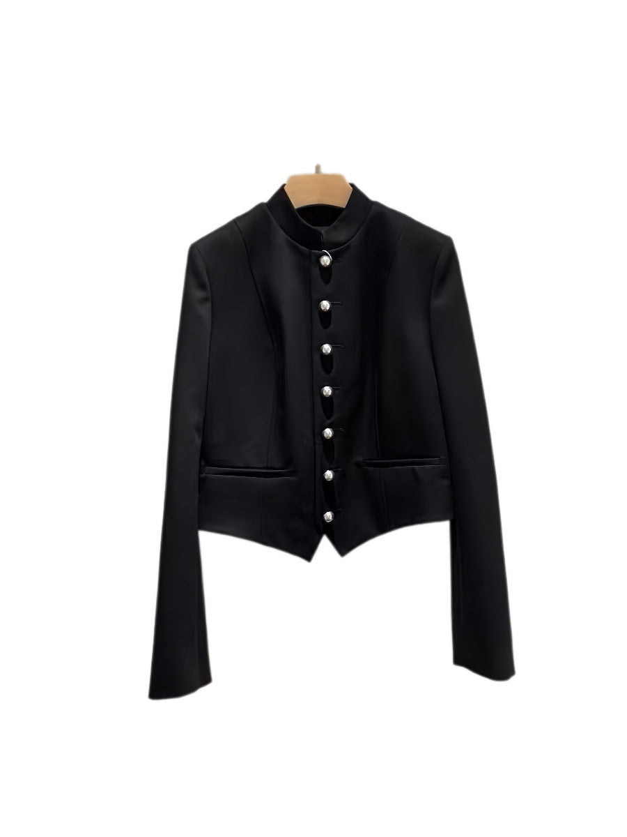 Annd Gothic Napoleon Jacket - Silver Button Cropped Coat - donclickin