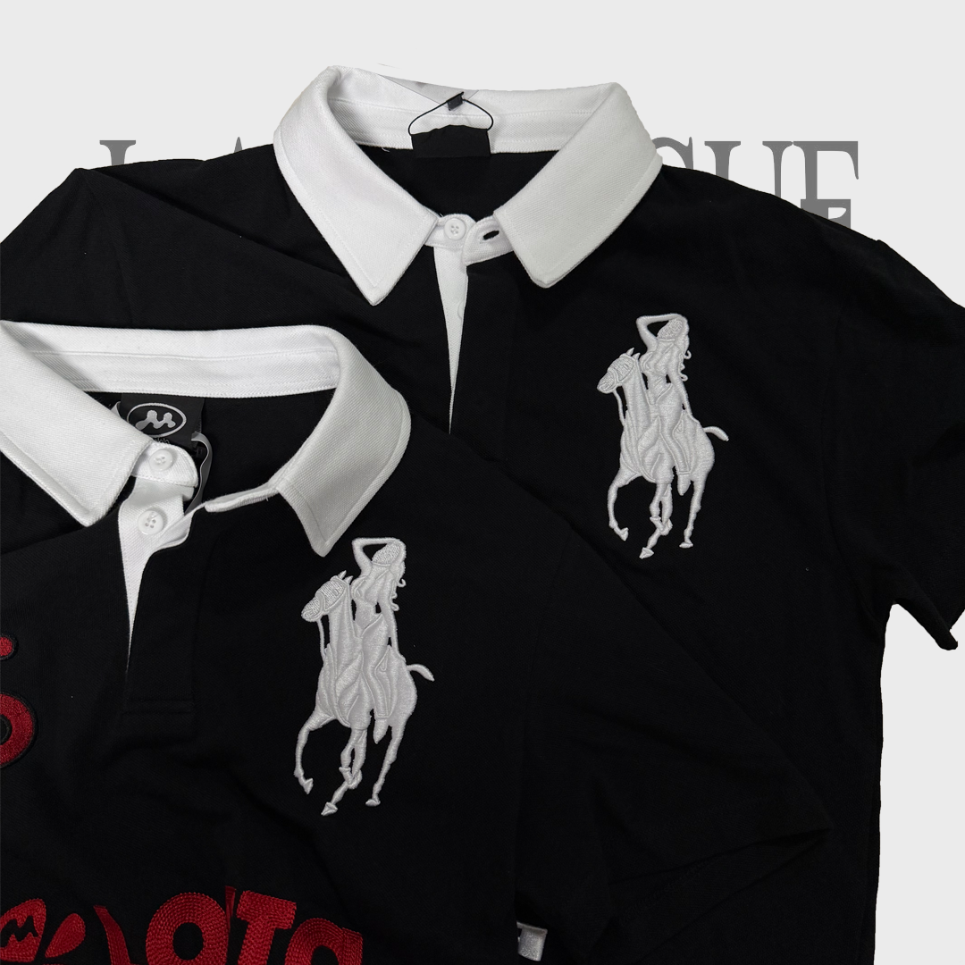 Mowalola ATL Angel Horse Polo - Contrast Collar Slim Embroidered Shirt