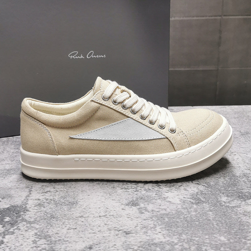 RO 22SS Vintage Leather Low-Top Sneaker Rick Owens - Black/Milk - Size avaliable 35~46 / Apricot Fabric