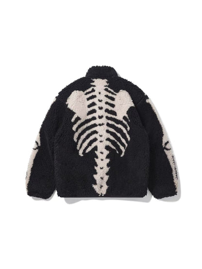 Remake Bone Boa Fleece Jacket - KAPITAL Reversible Skeleton Sherpa Zip Coat