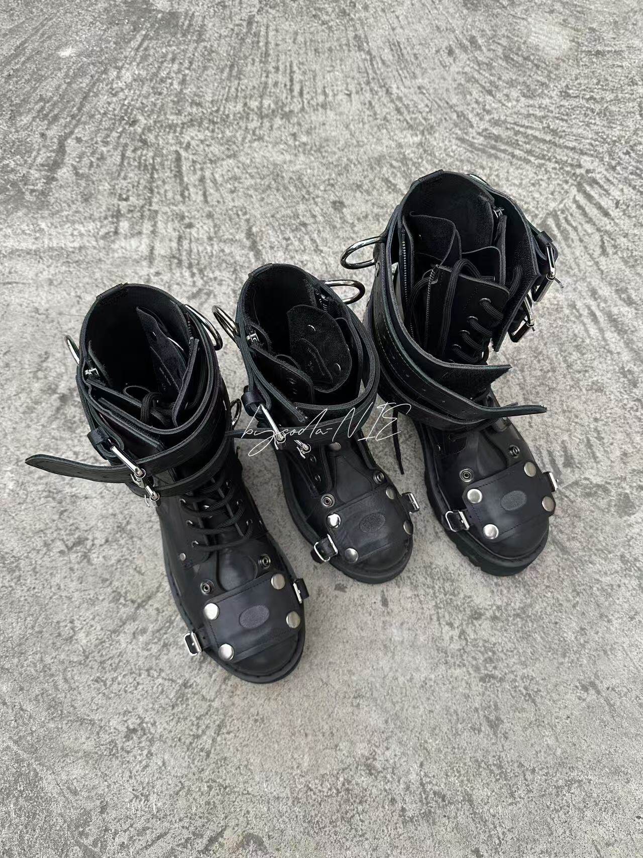 Revised Vetements FW19 High-Top Biker Boots - Metal Buckle & Rivet Strap - donclickin
