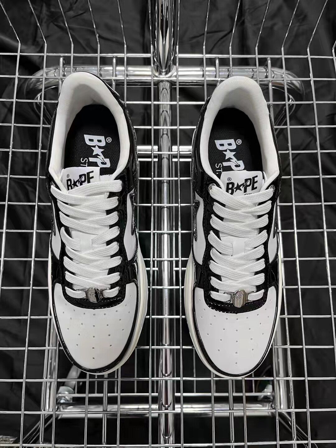 Bape Sta Low Silhouette - Black Patent Leather Skate Sneakers  