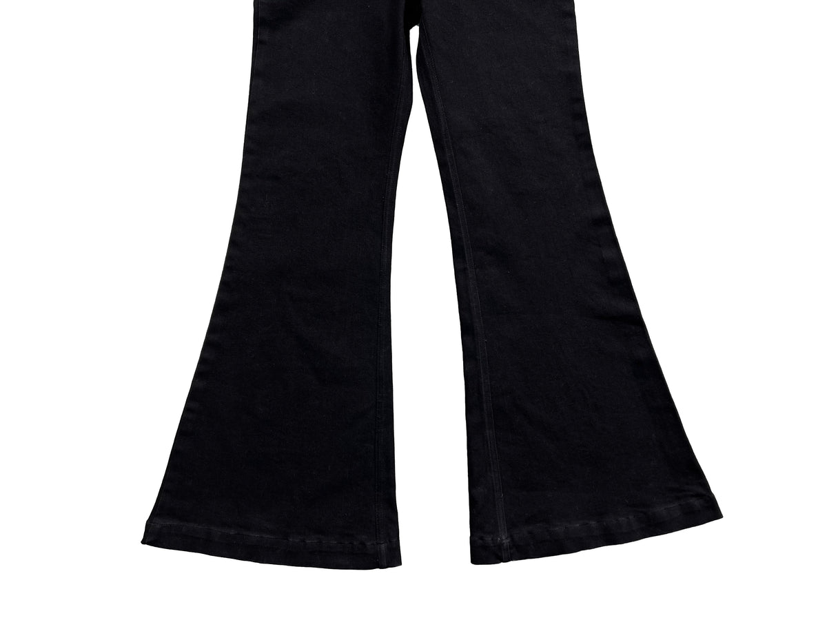 RO Bolan Bootcut Jeans - Rick Owen Brushed Black Stretch Flared Denim