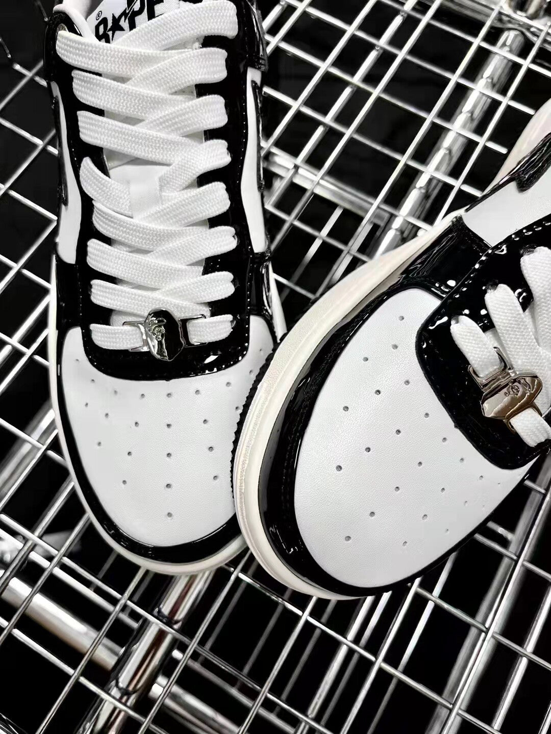 Bape Sta Low Silhouette - Black Patent Leather Skate Sneakers  